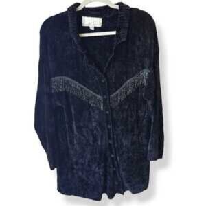 Babo Women's Black Velvet Beaded Jacket One Size Fits All Fringe Boho Western